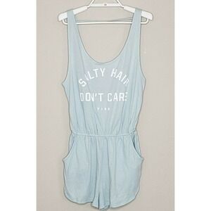 PINK Women's Romper Medium Light Blue Tank/Shorts Salty Hair Don't Care Pockets
